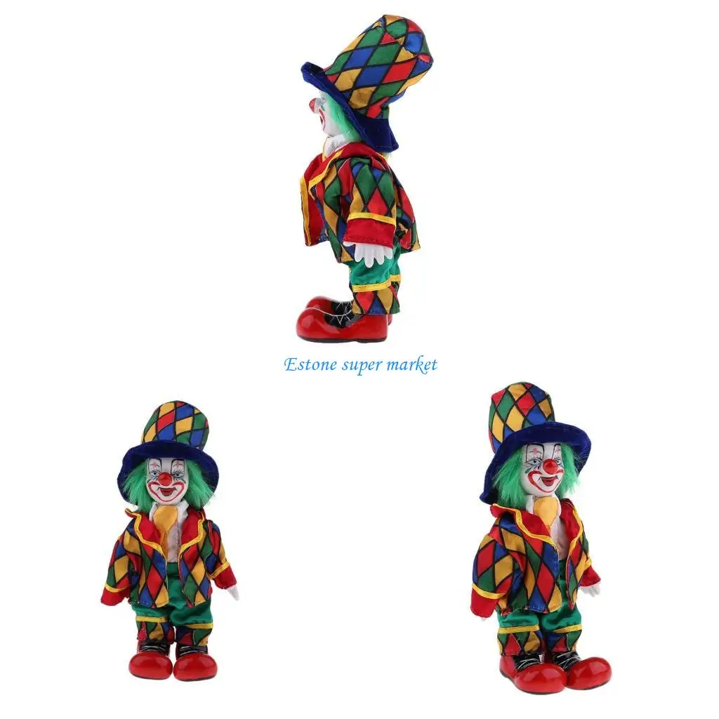 

090B Porcelain Clown Statue Figurine Sculpture Bright Color Circus Costume Clown Doll