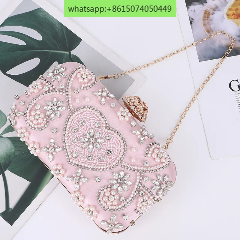 

European and American small fragrance pearl dinner bag, exquisite elegant temperament, diamond-encrusted clutch