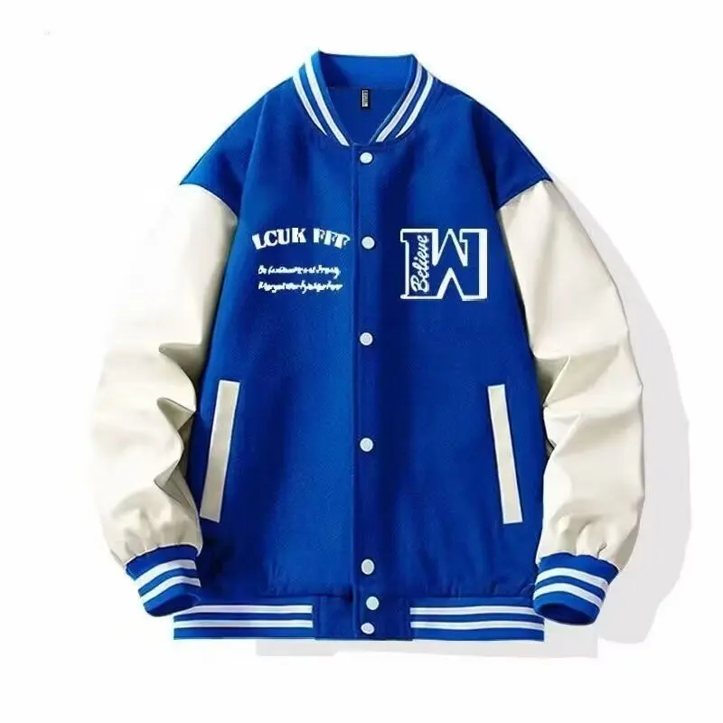 Autumn Thin Men's Blue Baseball Jacket Harajuku High Street Sports Jacket Fashionable Men's Baseball Uniform New 2024