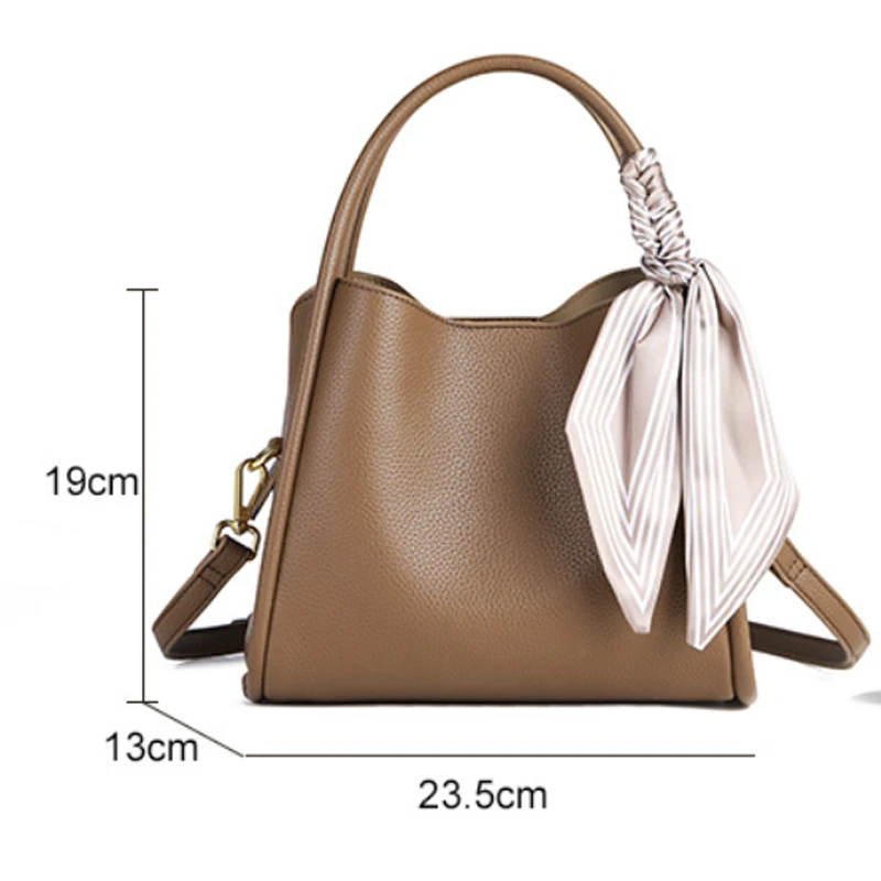 Vintage Women Handbag New Casual Large Capacity Bucket Bag Fashion Khaki Gray Shoulder Bag