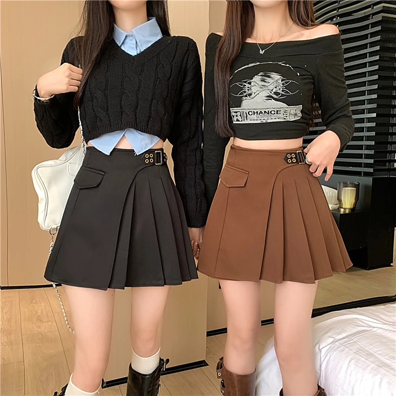 Real Shot Women's New Autumn and Winter A-Word American Short Skirt With High Waist and Pleated Pleats