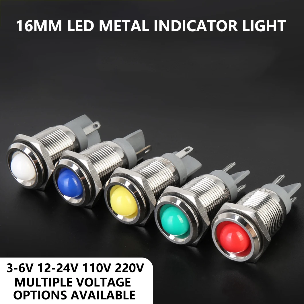 ABILKEEN 10PCS 16MM Metal LED Indicator Light AC/DC 3~220V IP65 Waterproof Mini Signal Pilot Lamp with 2Pin Solder Terminal