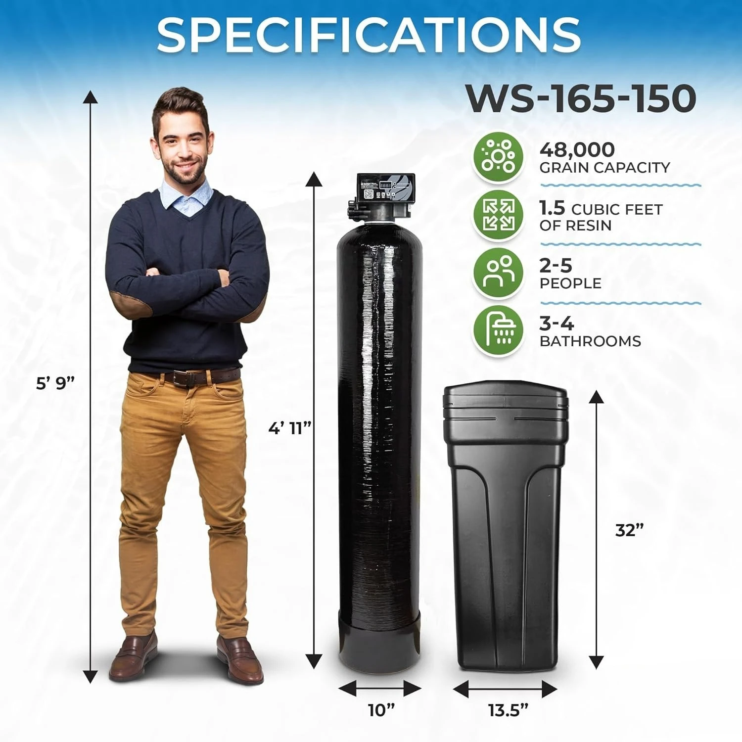 

Whole House Water Softener System 48,000 Grain High Efficiency With Sediment Pre-filter | Pre-filled mineral tank