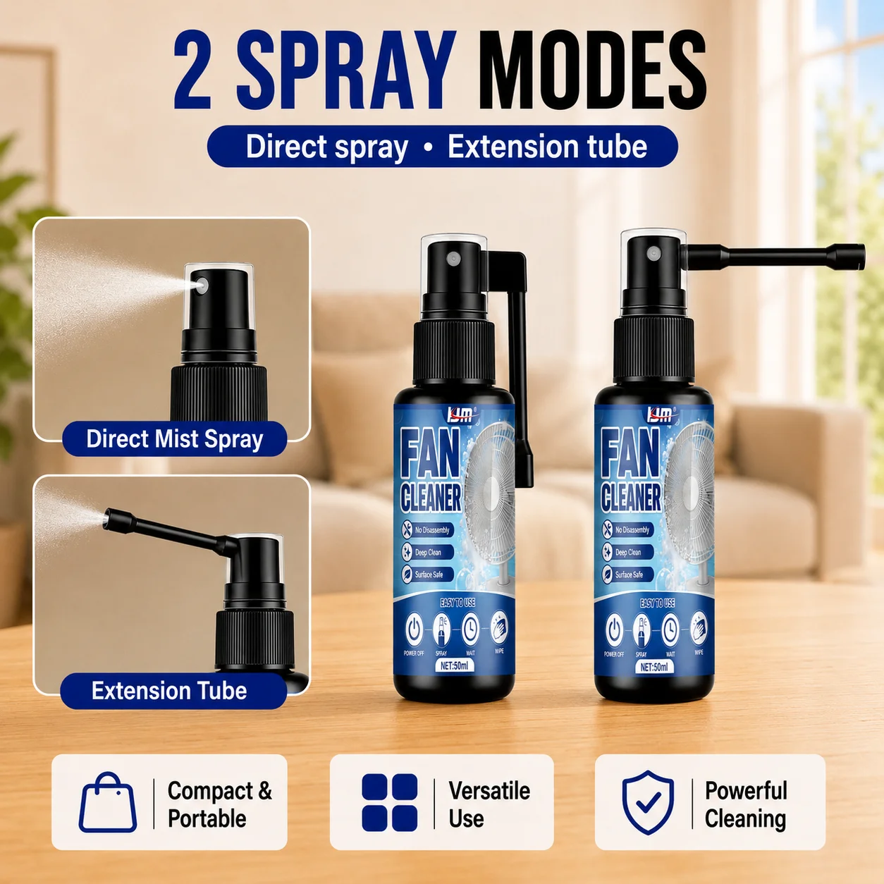 KJM Dual Spray Nozzle Car AC Fan Cleaner Spray 50ml Fast Deep Clean Dust Odor Remover Freshener For Auto Air Vent Household Fans view 3