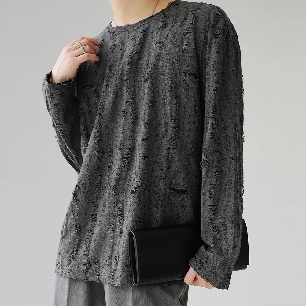 Camisa desgastada Top de manga larga Tela de algodón acogedora Estilo de ocio diario Ropa casual de moda Material inelástico