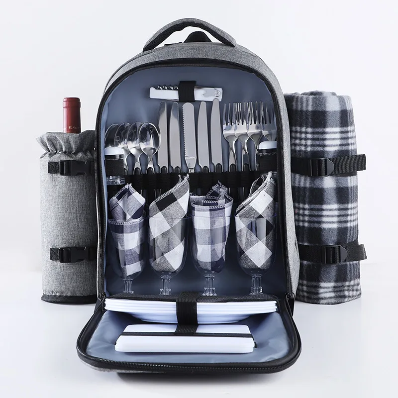

Camping Picnic Tableware Backpack Set For 4 Persons Outdoor Portable Thermal Food Lunch Bags Travel Insulated Cooling Handbag