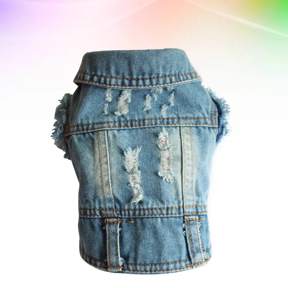 Pet Dog Jacket Fashion Denim Vest Light Wash Frayed Arms Cool Stylish Four Season Wearable Dog Clothes for Dogs Cats Size Xs to