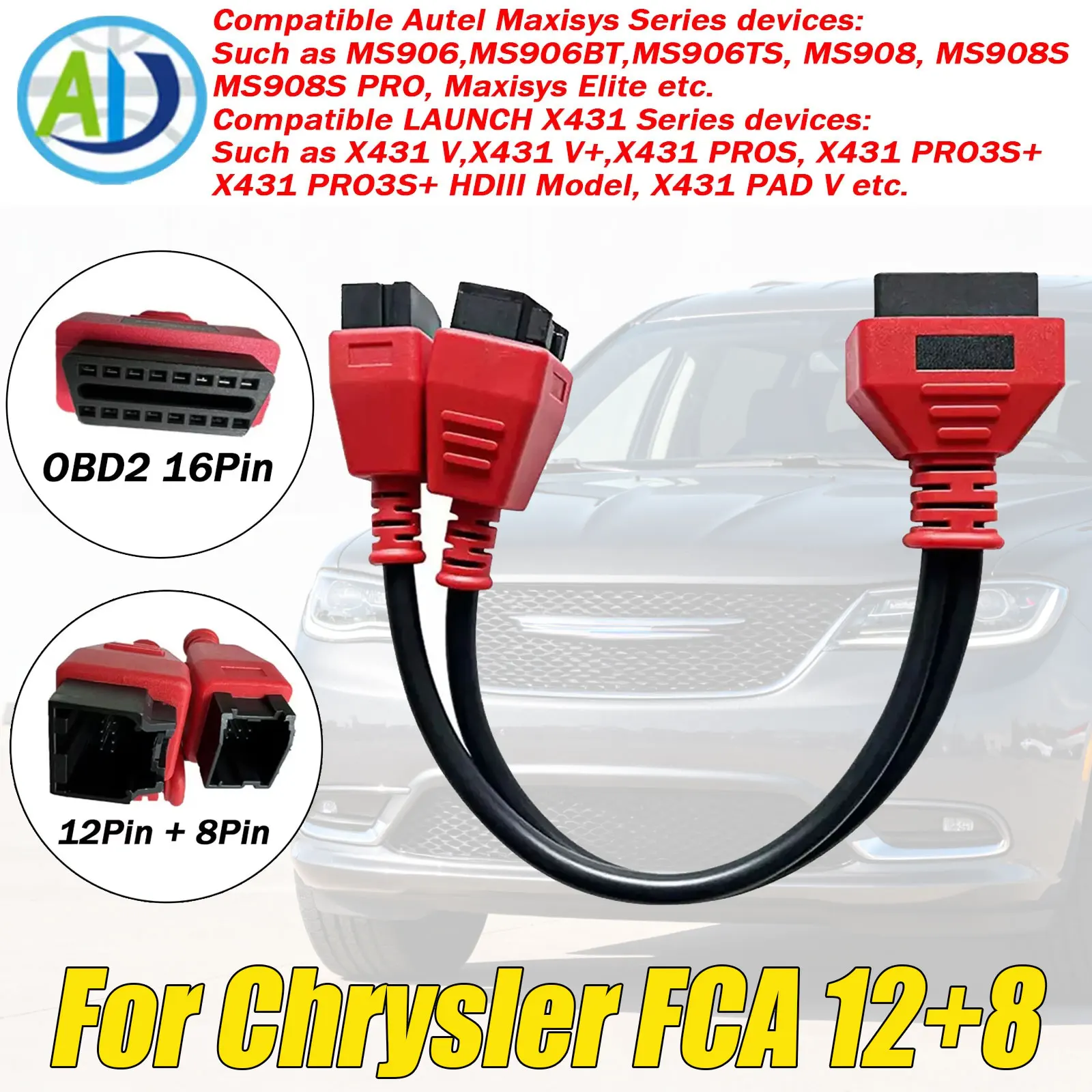 

OBD2 Dagnostic Cable For Chrysler FCA 12Pin+8Pin OBD2 Adapter Cable For Jeep/Dodge/Fiat For Autel MaxiSys/IM608 For Launch X431V