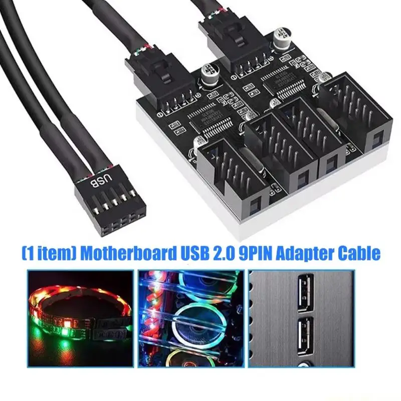 1 to 2/4 Extension Cable Card Desktop 9Pin USB HUB Connectors Adapter Converters