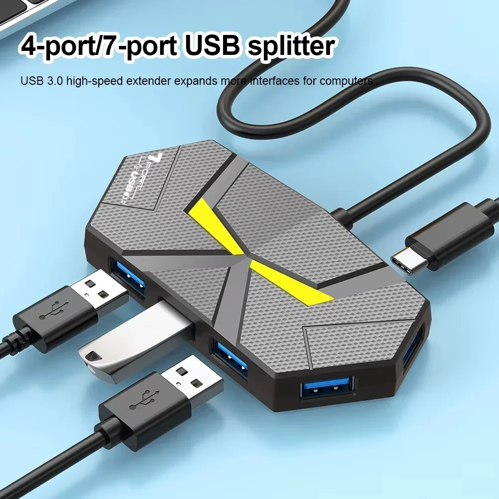 USB 3.0 HUB 4/7 منافذ نوع C محطة إرساء RGB ضوء 5Gbps عالية السرعة نقل الفاصل محول لأجهزة الكمبيوتر المحمول لوحة مفاتيح وماوس