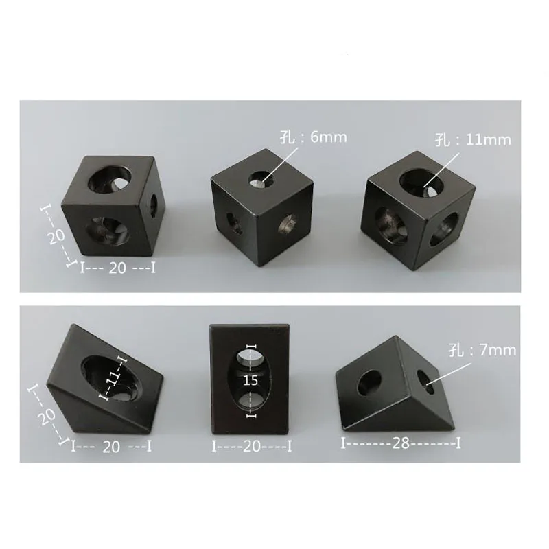 Conector de esquina de ángulo de ranura en V, soporte de ángulo de 90 grados, negro para openbuilds 2020, perfil de aluminio, piezas de bricolaje de impresora 3D CNC, 1/4 Uds.