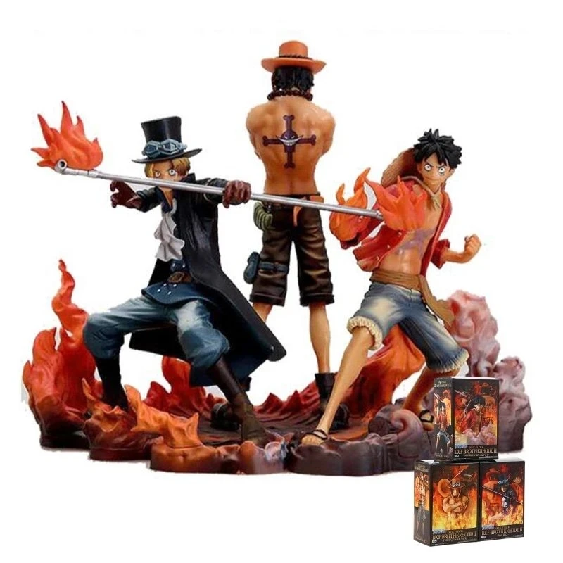 3PCS One Piece Anime Figurine Monkey D Luffy Ace Sabo Three Brothers Set PVC Action Figure Collection Model Toys doll 14-17CM