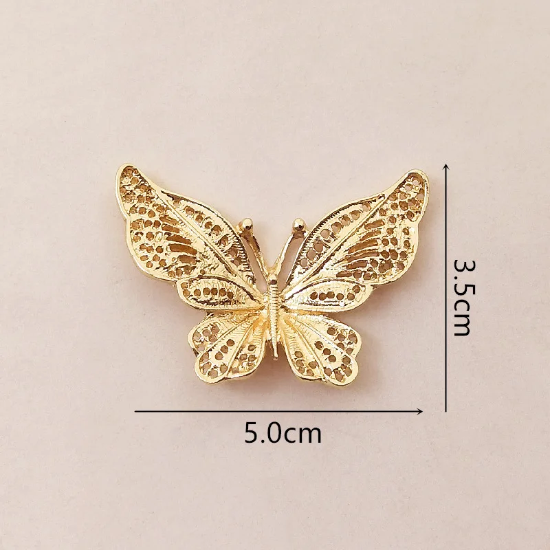 10Lcs/Lot Alloy Golden Butterfly Pendant Buttons For DIY Handmade Hair Jewelry Accessories Brooch Bag Shoes Box Mobile Phone
