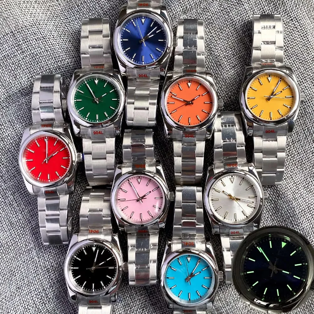 Japan NH35A PT5000 36mm/39mm Automatic Men Watch Glass Back Slide Lock Candy Pink/Orange/Black Dial Polished Steel bracelet