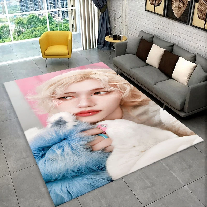 Kpop Felix Stray Kids Music star Carpet Rug for Playroom Bedroom Living Room Sofa Home Decor,kid Area Rug Non-slip Floor Mat
