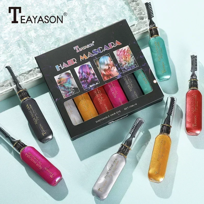 Nuevo juego de crema para teñir el cabello de 6 colores, desechable, lavable, multifuncional, fácil de aplicar, juego de regalo cosmético para fiestas y festivales de moda, 15ml * 6