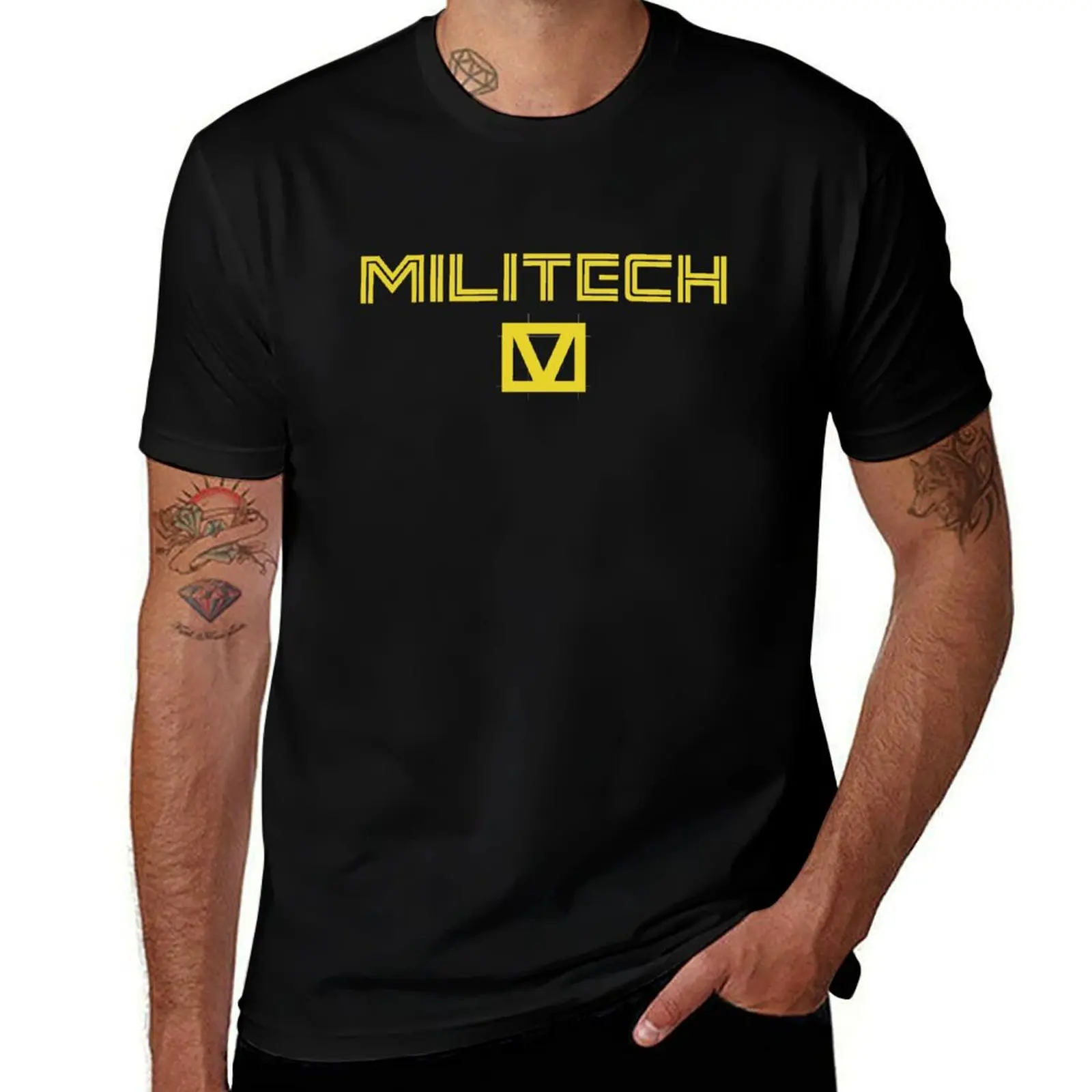 

Militech-CyberPunk-желтая футболка, мужские хлопковые забавные незаменимые футболки