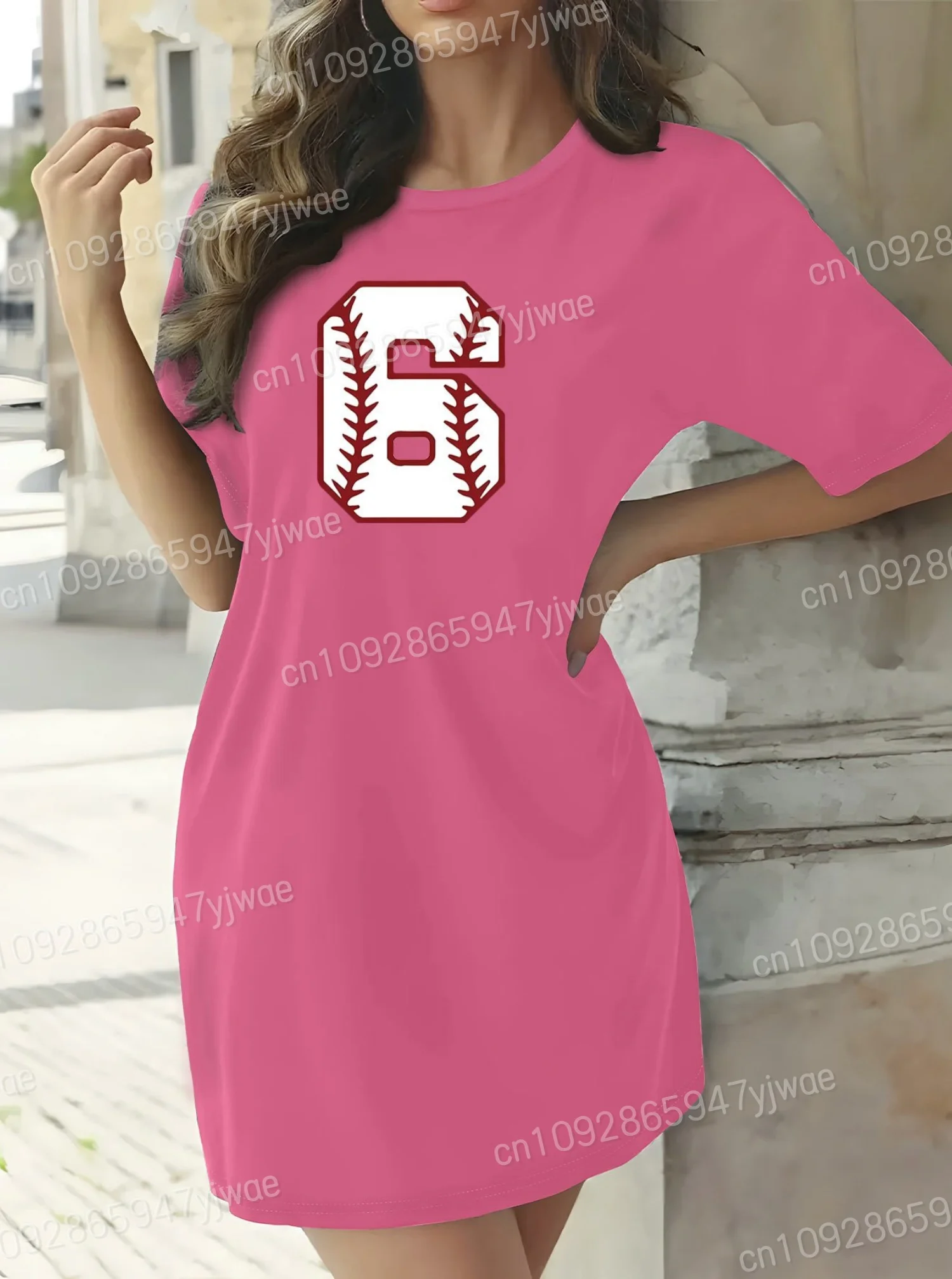 2025 Zomer Nieuwe Vrouwen T-shirt Jurk Losse Casual 6 Gedrukt O-hals Dame Korte Mouw Trui Jurken Vrouwen Kleding