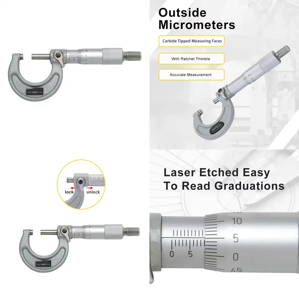 

Микрометр внешний высокоточный Asimeto Range 25-50 микрон (0,01 мм) с измерительными поверхностями из карбида вольфрама