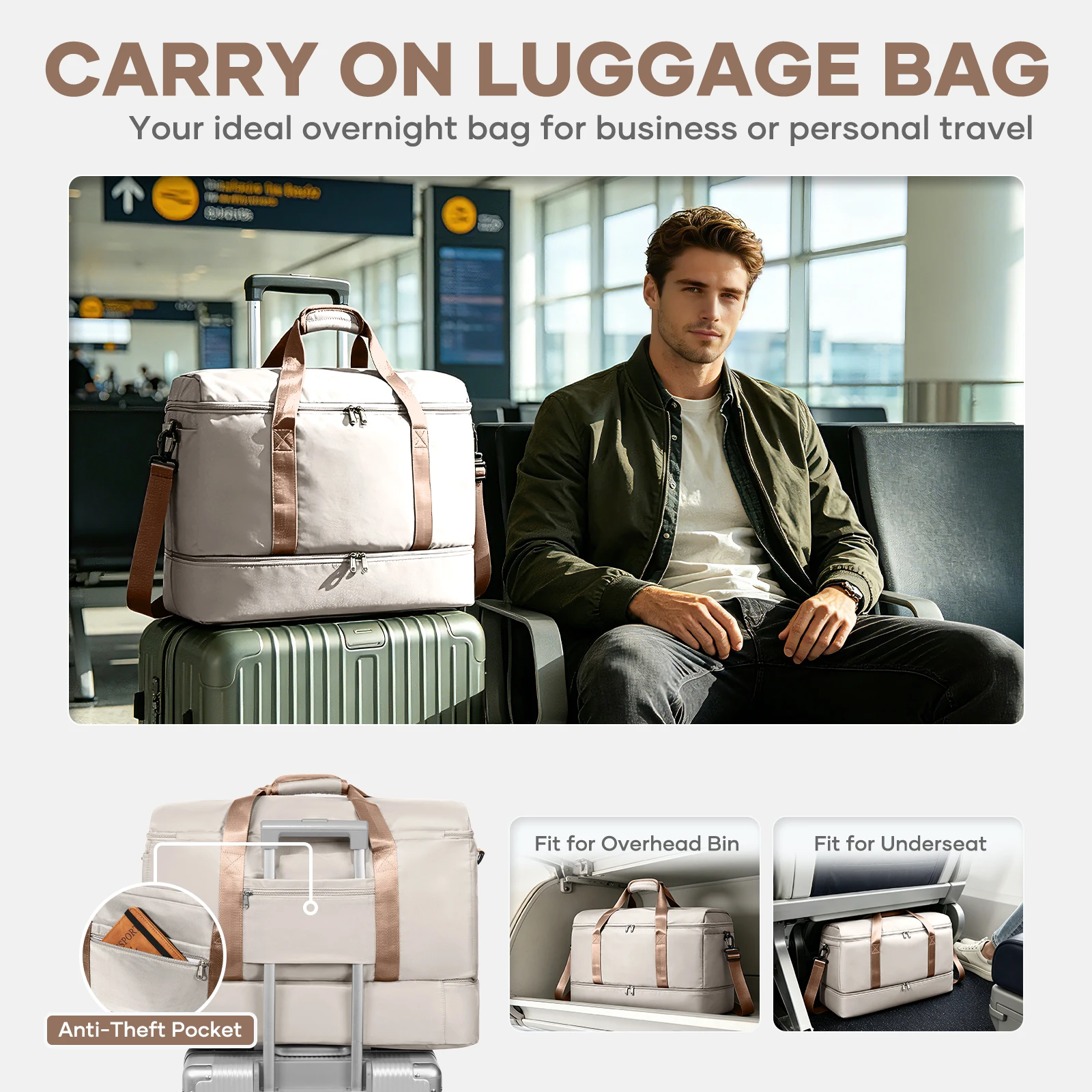 Große Reisetasche, Handgepäcktasche, Wochenend-Übernachtungstasche, Umstandstasche, Aufbewahrungstasche – Detail 6