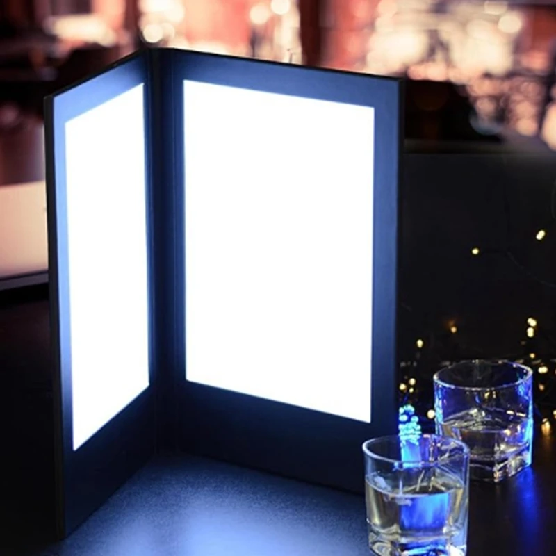 Rechargeable LED Light Menu Book PU Leather Display Book Night Club Restaurants Beer Bar Shop Cafe Two Pages