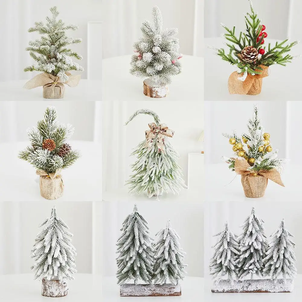 20-45CM Mini Flocking Cedar Tree With Round Wooden Base Ins Style Desktop Decor Bundles