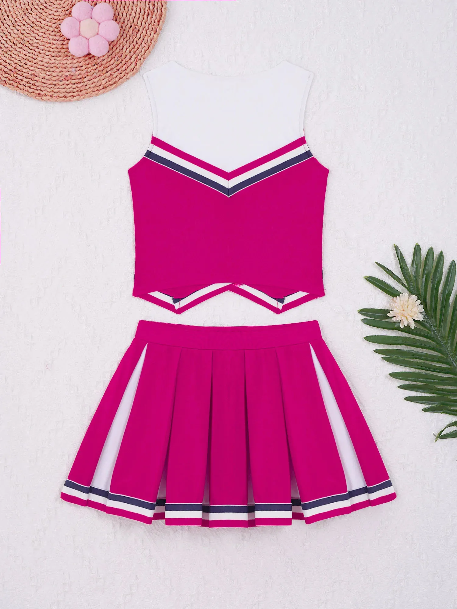 Kinder Mädchen Cheerleading Uniform Outfit Ärmel Crop Top & Plissee Rock Set Student Schoolgirls Karneval Sport Phantasie Kleid