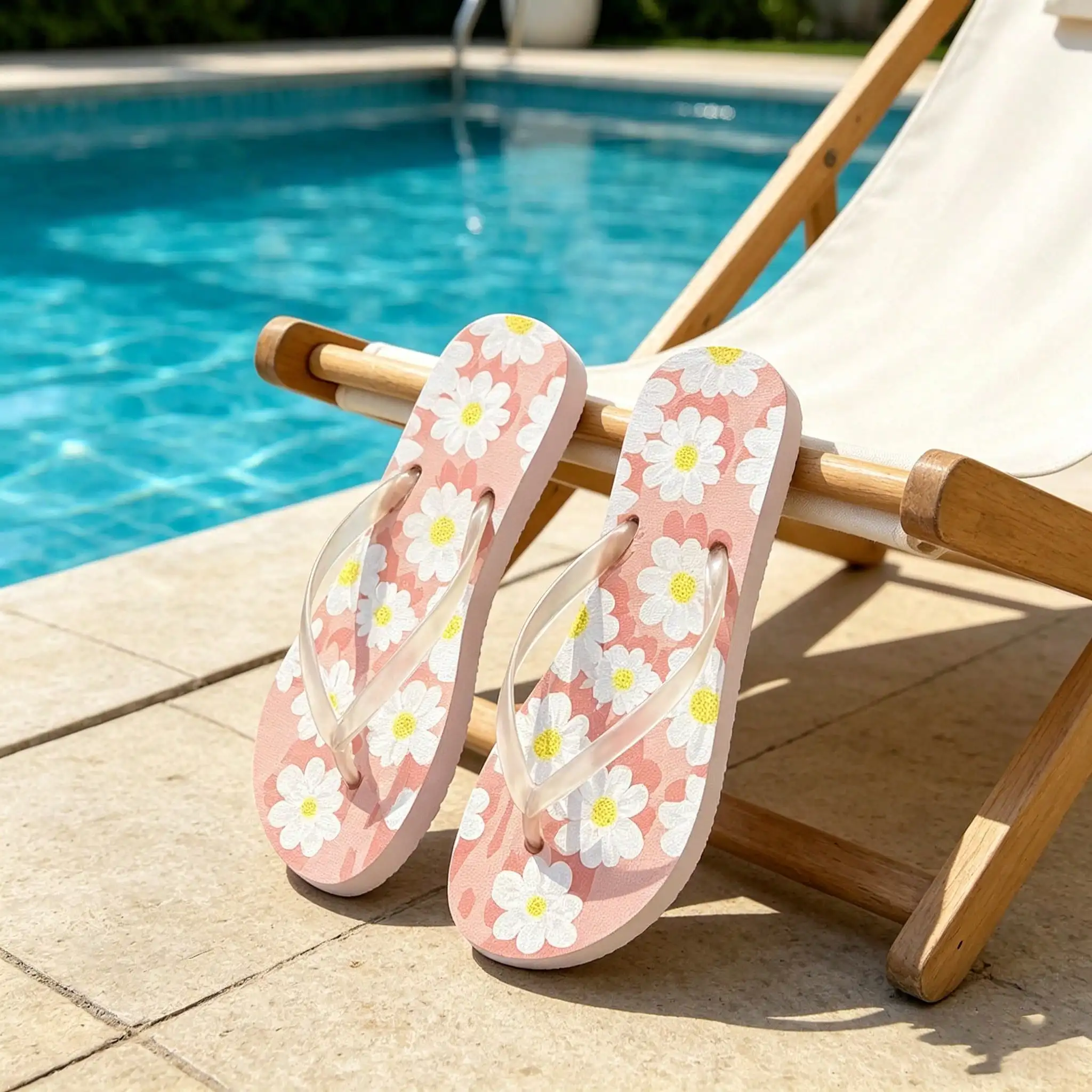 

Women's Daisy Print Flip Flops, Lightweight Non-Slip Summer Beach Sandals, Casual Open Toe Thong Slippers For Vacation Pool Outdoor