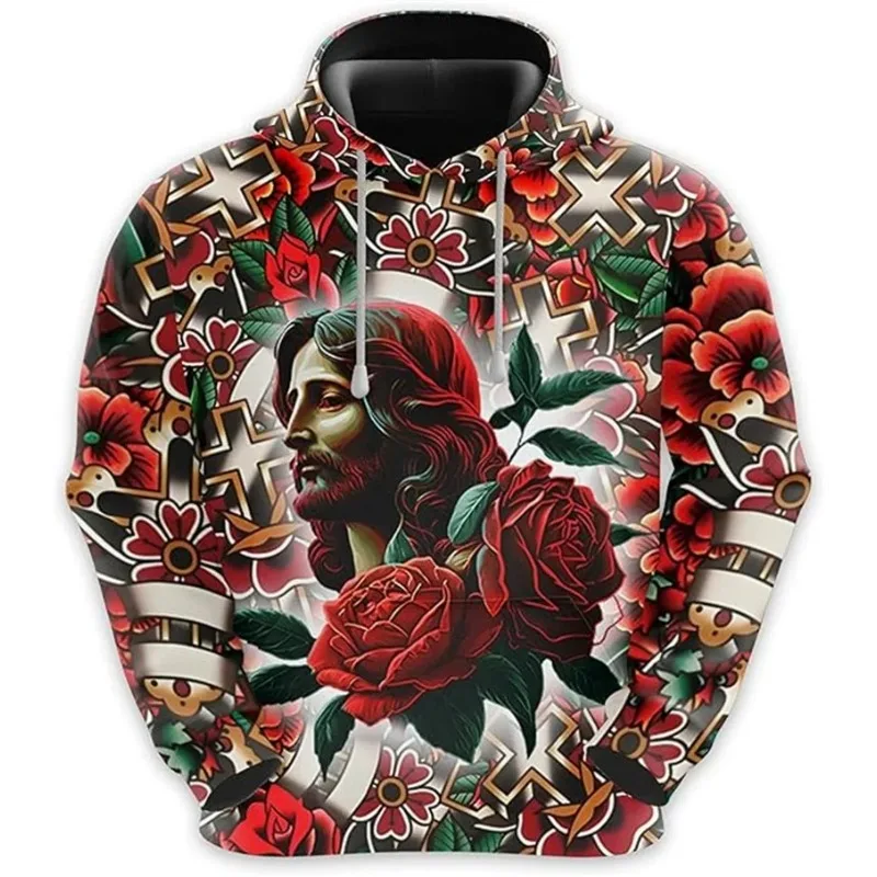

2025 Men's 3D Digital Jesus Print Hooded Sweatshirt New Casual Loose Fit Pullover Sweatshirt Comfortable Plus Size