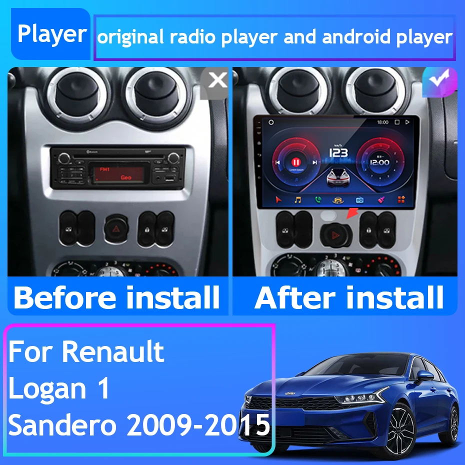 Car Radio Carplay Android 13 For Renault Logan 1 Sandero 2009-2015 Navigation GPS Android Auto No 2din DVD Rear Camera Bluetooth