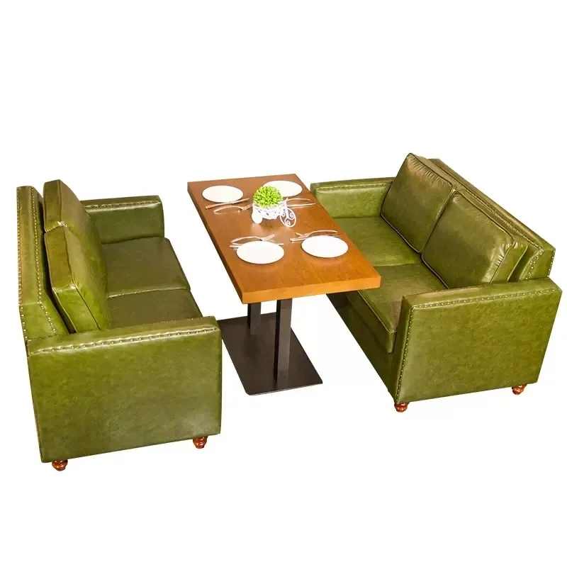 

High Quality Luxury Table and Chair Combination Cafe Shop Restaurant Retro Leisure Bar Leather Booth Sofa and Table set