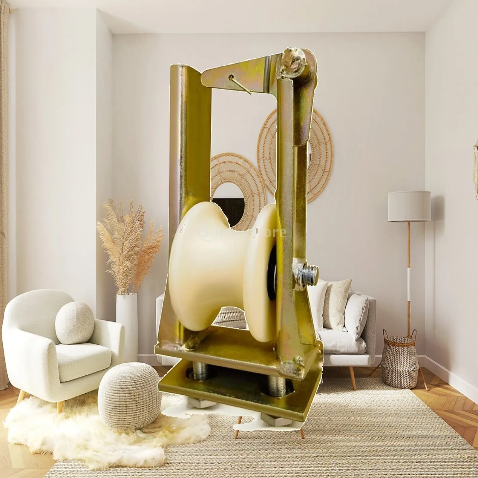 Carbon Steel Cable Pulley with Light Colored Nylon Wheel for Smooth Rope Guidance and Lifting Tasks