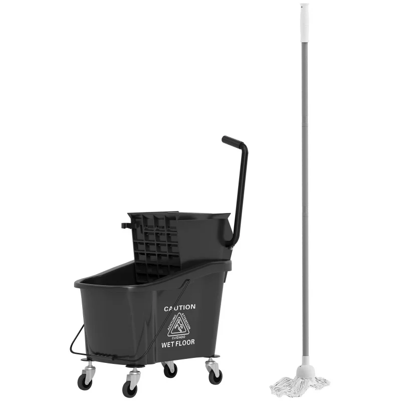 

38 Quart Black Mop Bucket Roller trolley With Handle and Wheel Wringer for Floor Cleaning Down Press Design Shipping from USA