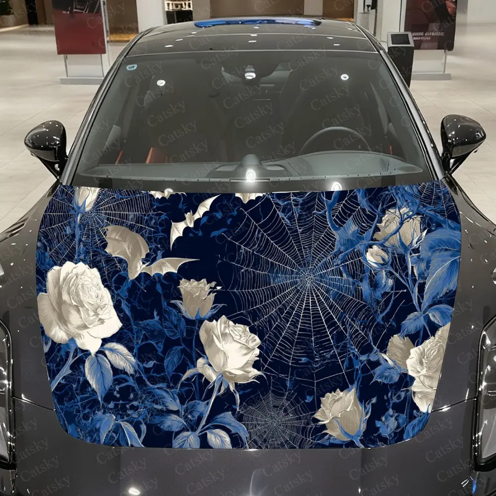 ゴシックナイトローズカービニールラップ、pvc防水カーフードステッカー、自己粘着性傷防止ステッカー