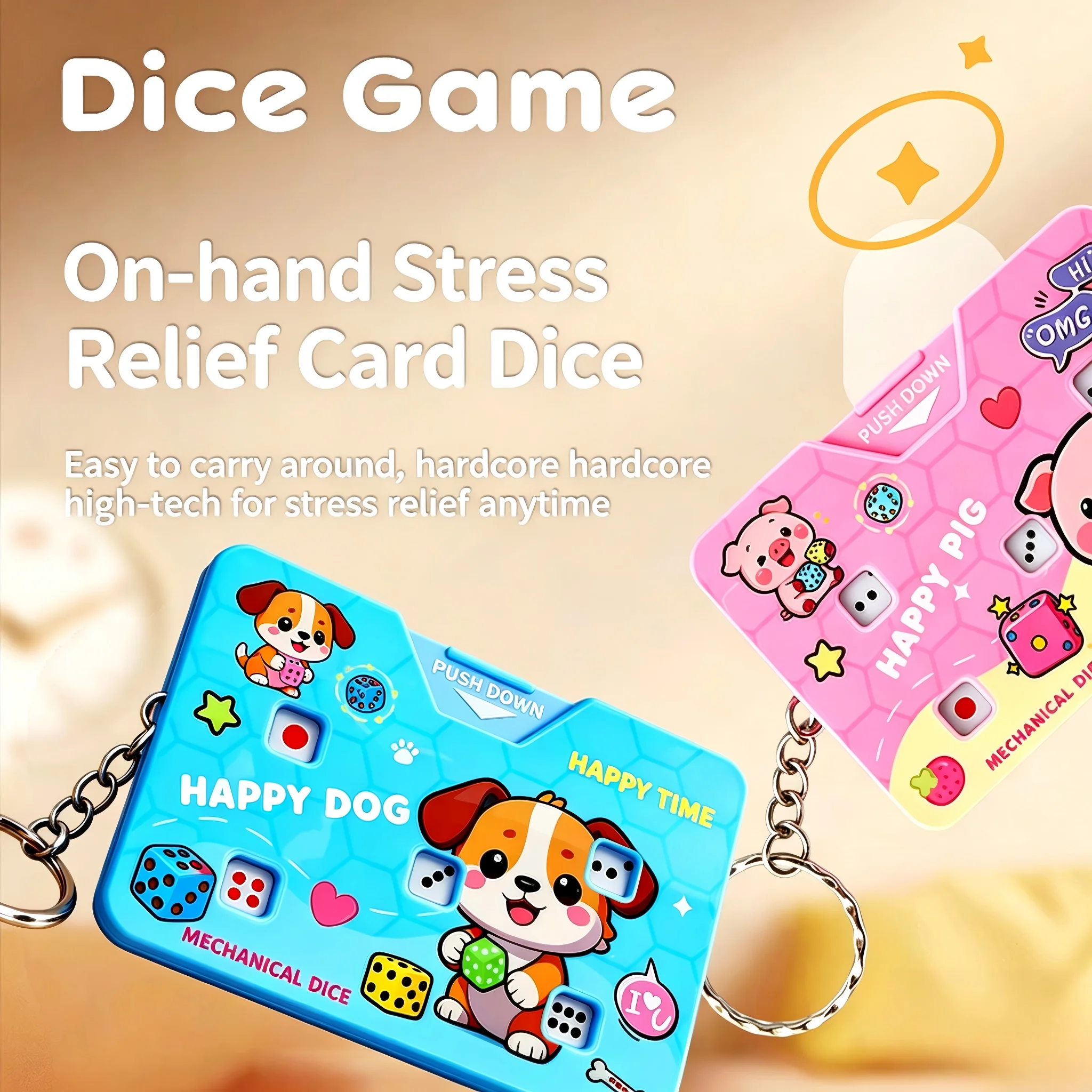 Nouvelle Mini-presses à cartes mécaniques, porte-clés dés de décompression, design mignon de dessin animé, jouet créatif et amusant, pendentif pratique pour bar, petit cadeau