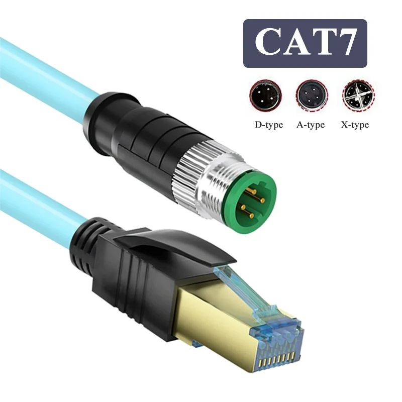 IP67 M12 8Pin X-type to RJ45 Coding Cable CAT7 4Pin 8 Pin Core A/D/X Code Ethernet Line High Flexible Shielded Twisted Pair Wire