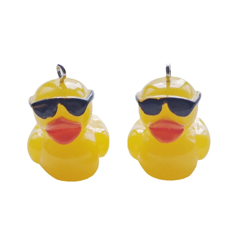 New 10pcs Kawaii Hat Sunglasses Little Yellow Duck Charms Cute Resin Animals Pendant For Women Keychain DIY Jewelry Accessories