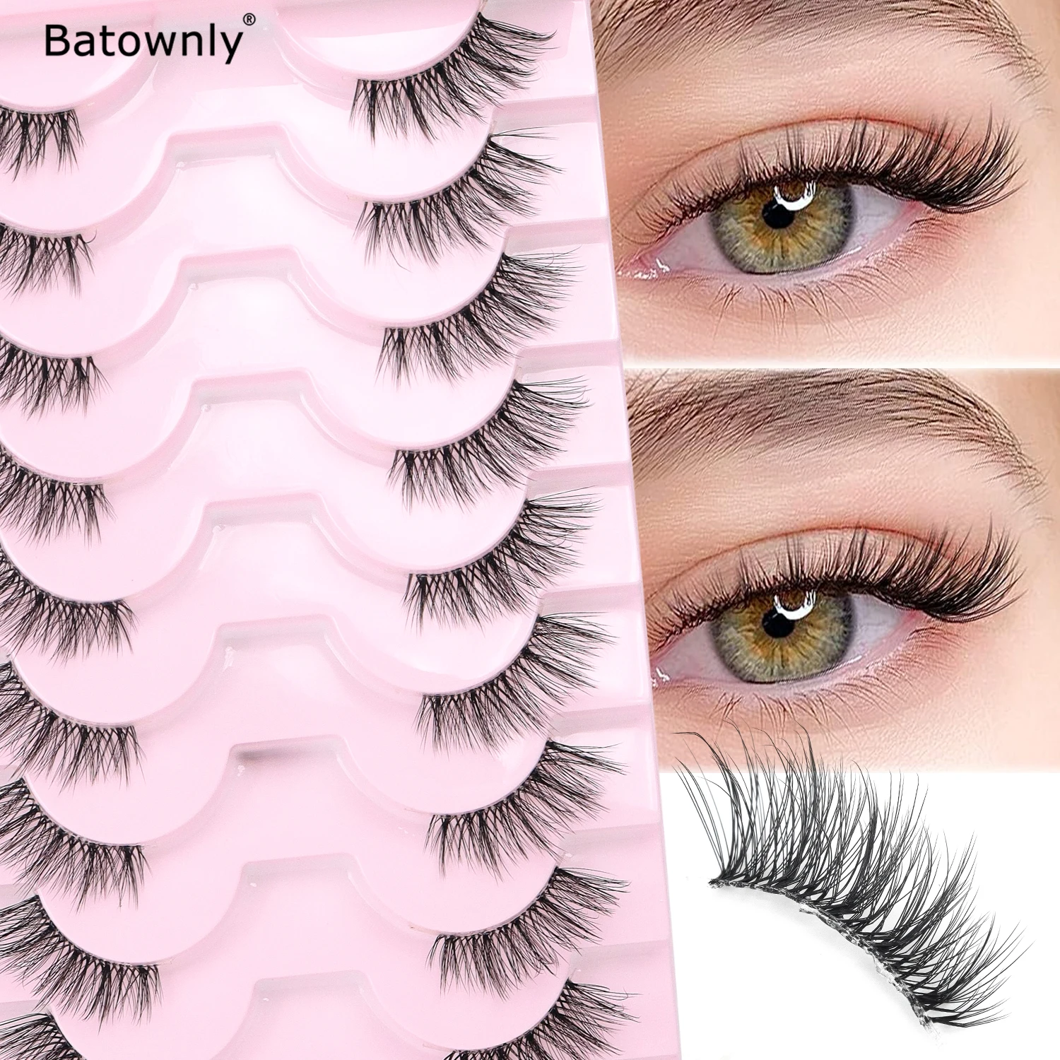 ハーフアイラッシュ 10ペアセット ナチュラルアイコーナーつけまつげ ナチュラルで快適な猫目つけまつげ 初心者でも使いやすい