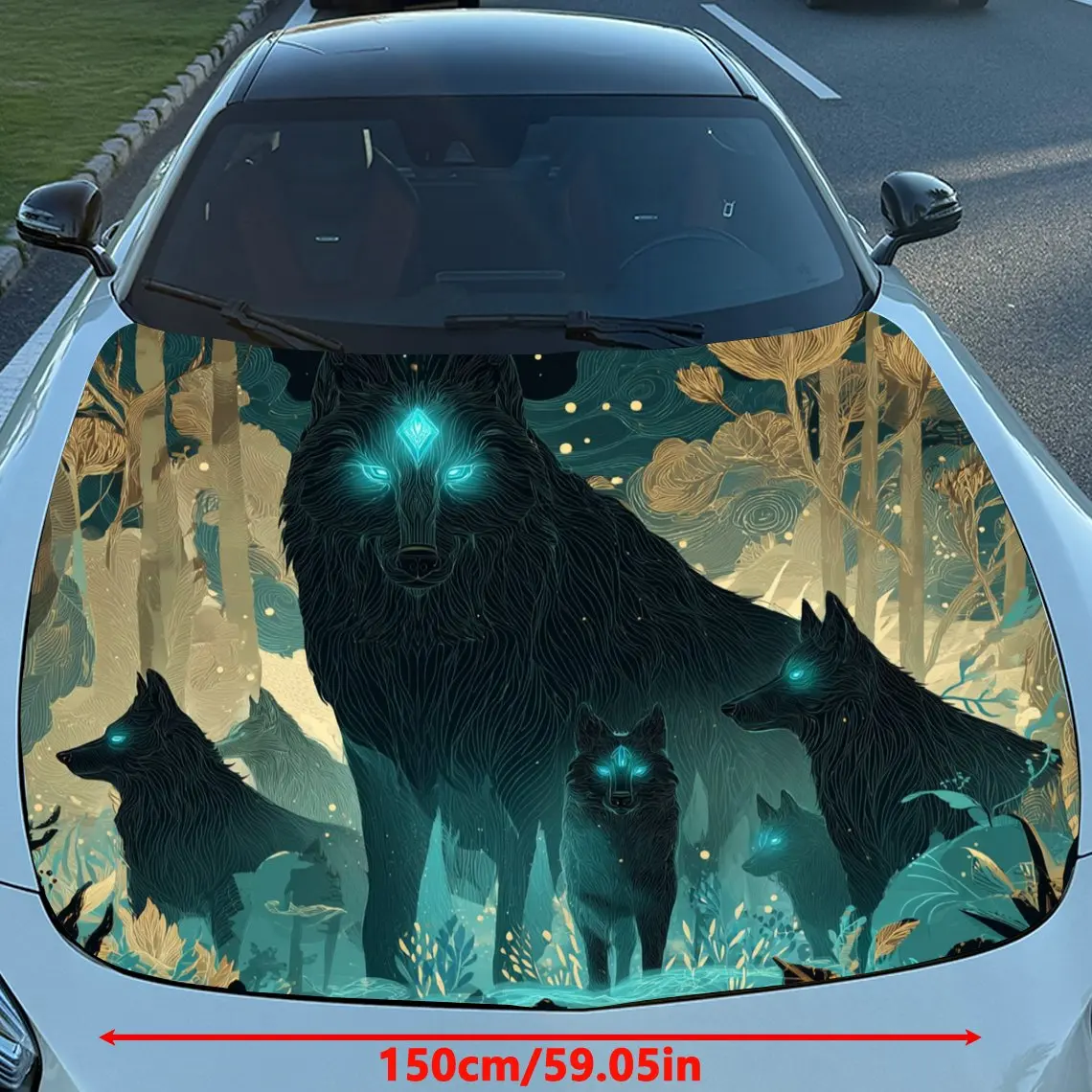 [Durable Construction] Giant Wolf Phantom Car Hood Stickers-Scratch Resistant, Weather Resistant PVC Material, Easy To Stick, Ad