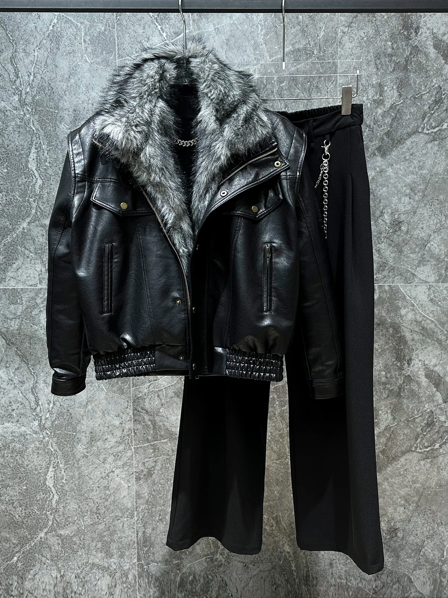 

Retro Detachable Fur Collar Men's Jacket Autumn Winter New Style Qiushidae Fleece Lined Leather Jacket Trendy Streetwear