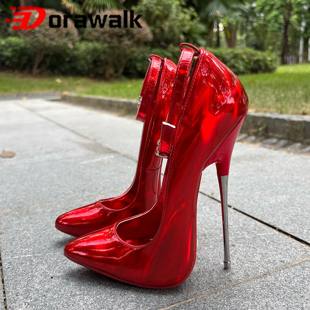 

NEW 16cm Ultra High Heels Stilettos Pumps Laser Red Ankle Strap Fetish Photograph Pole Dancing Stage Performance Unisex Shoes