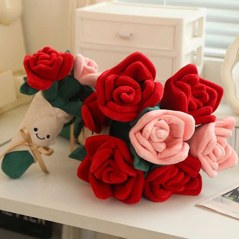 28/50CM Three-dimensional Simulated Rose Plush Shape Rose Flower Bouquet Girl Gifts