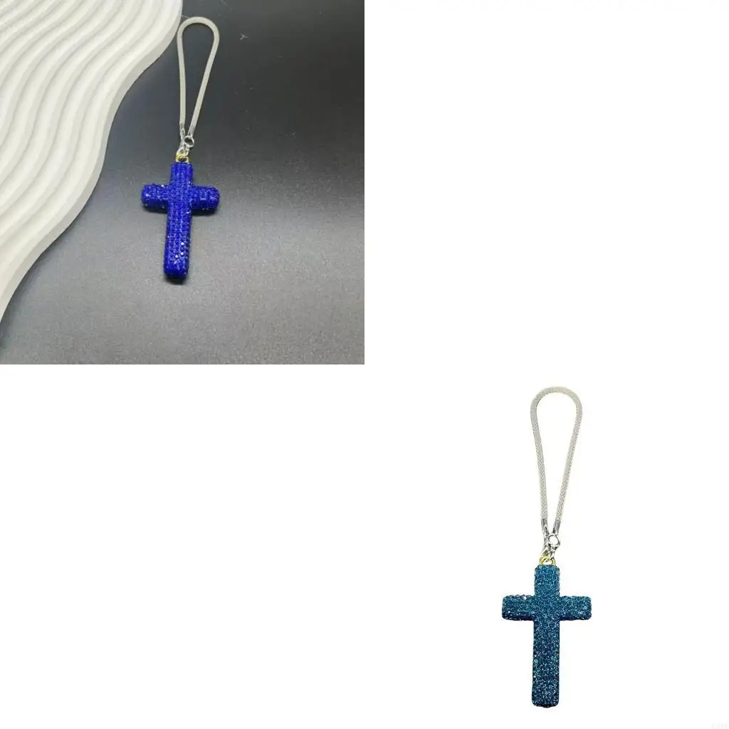 6XDF Car Hanging Accessories Beautiful Clay Rhinestones Encrusted Crucifix Pendant For Rearview Mirror Decoration In Vehicle