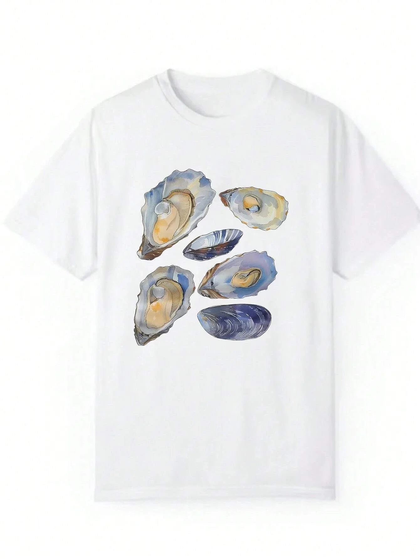 Beautiful Shell Pattern Print T-shirt American Ins Casual Regular Women Street Clothing Comfortable Y2k Loose T-shirt Tops image 4