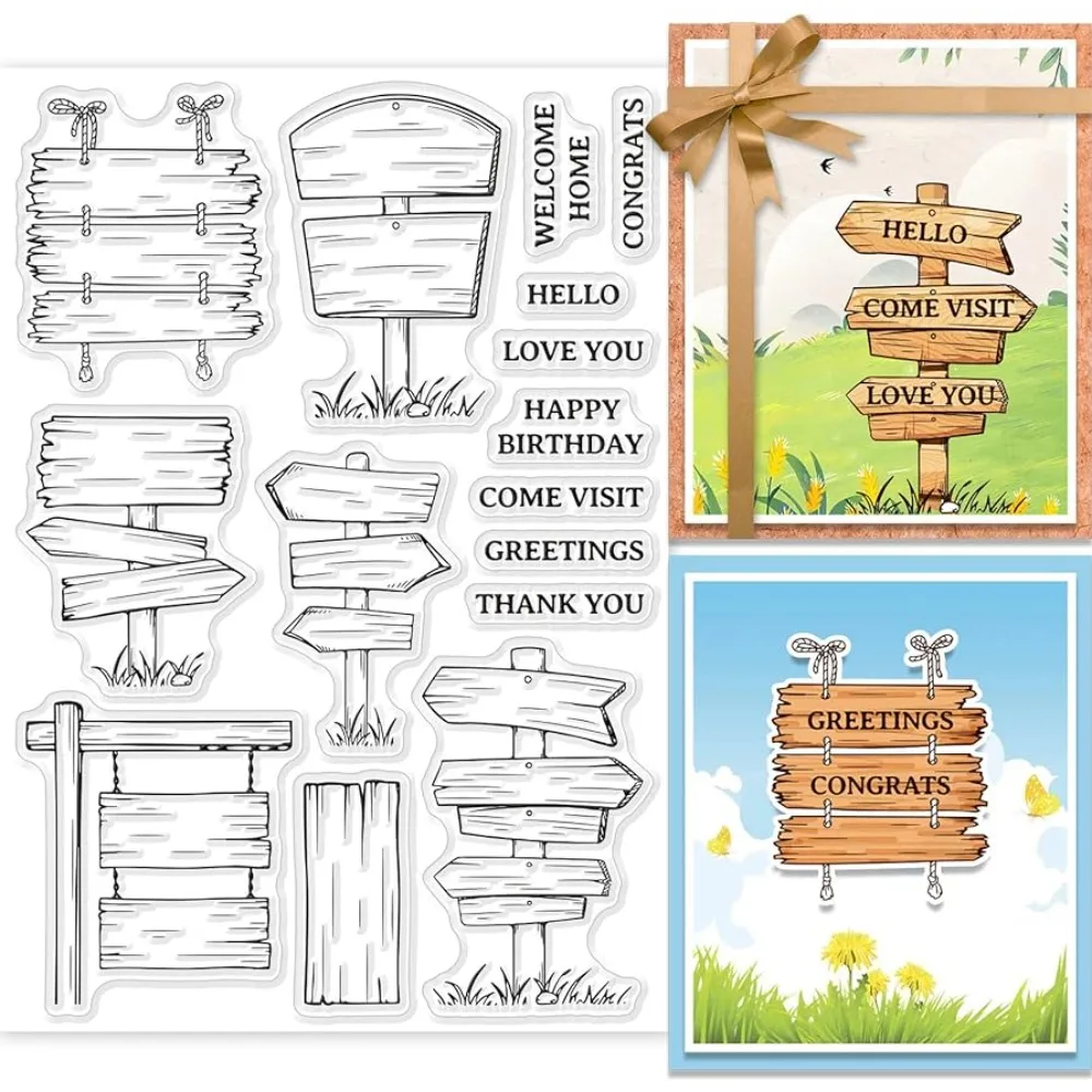 Vintange Street Sign Clear Stamps Emotional Expression Text Clear Stamp Seals for DIY Scrapbooking Journals Decorative Cards