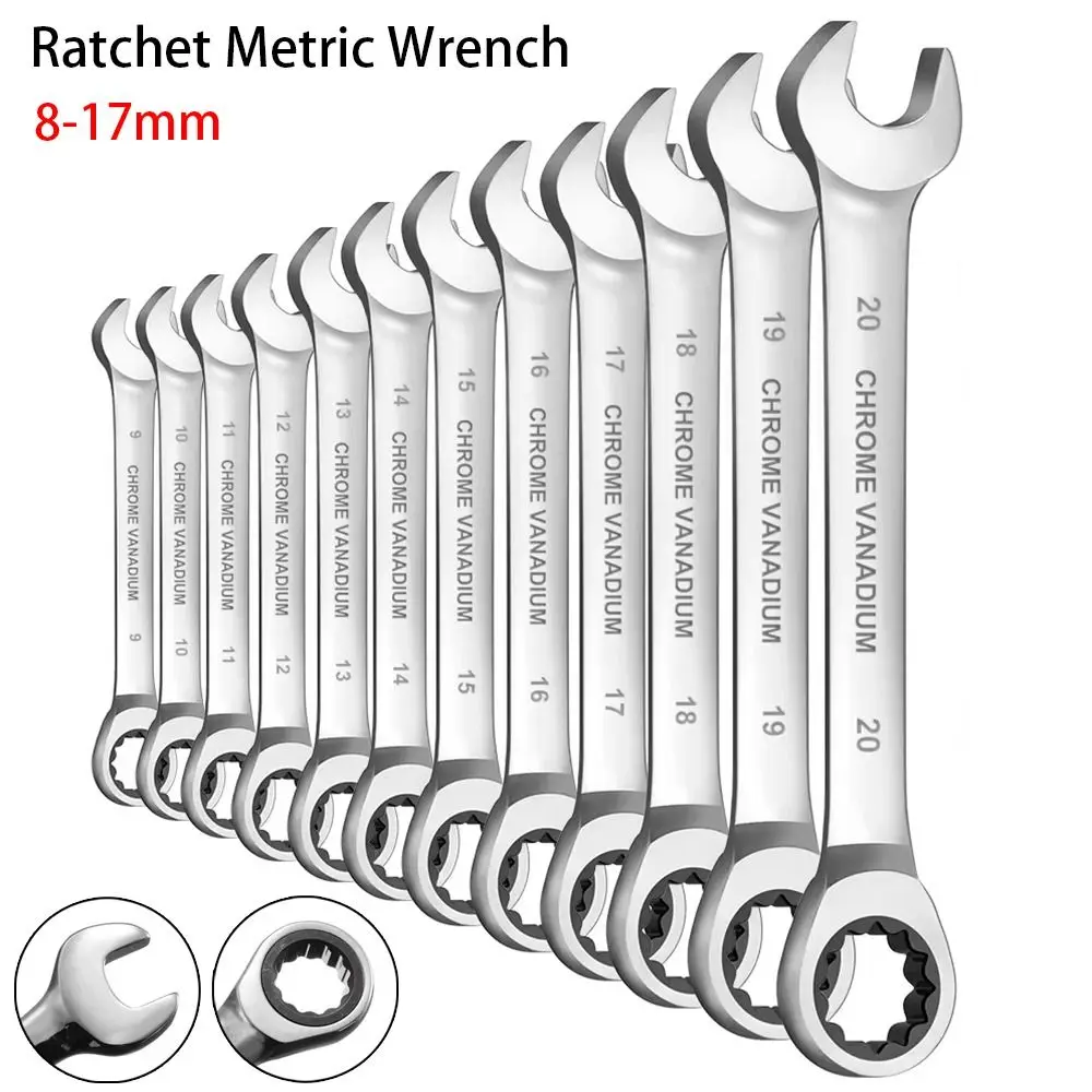 1Pcs New Car Bicycle Repair Tool Ratchet Wrench 8-17mm Metric Ratcheting Socket Spanner Reversible Universal Nut Hand Tool