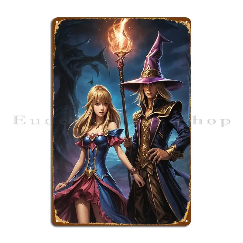 Dark Magician And Dark Magician Girl Mystical Portrait Poster1 Metal Plaque Custom Wall Decor Home Wall Mural Tin Sign Poster