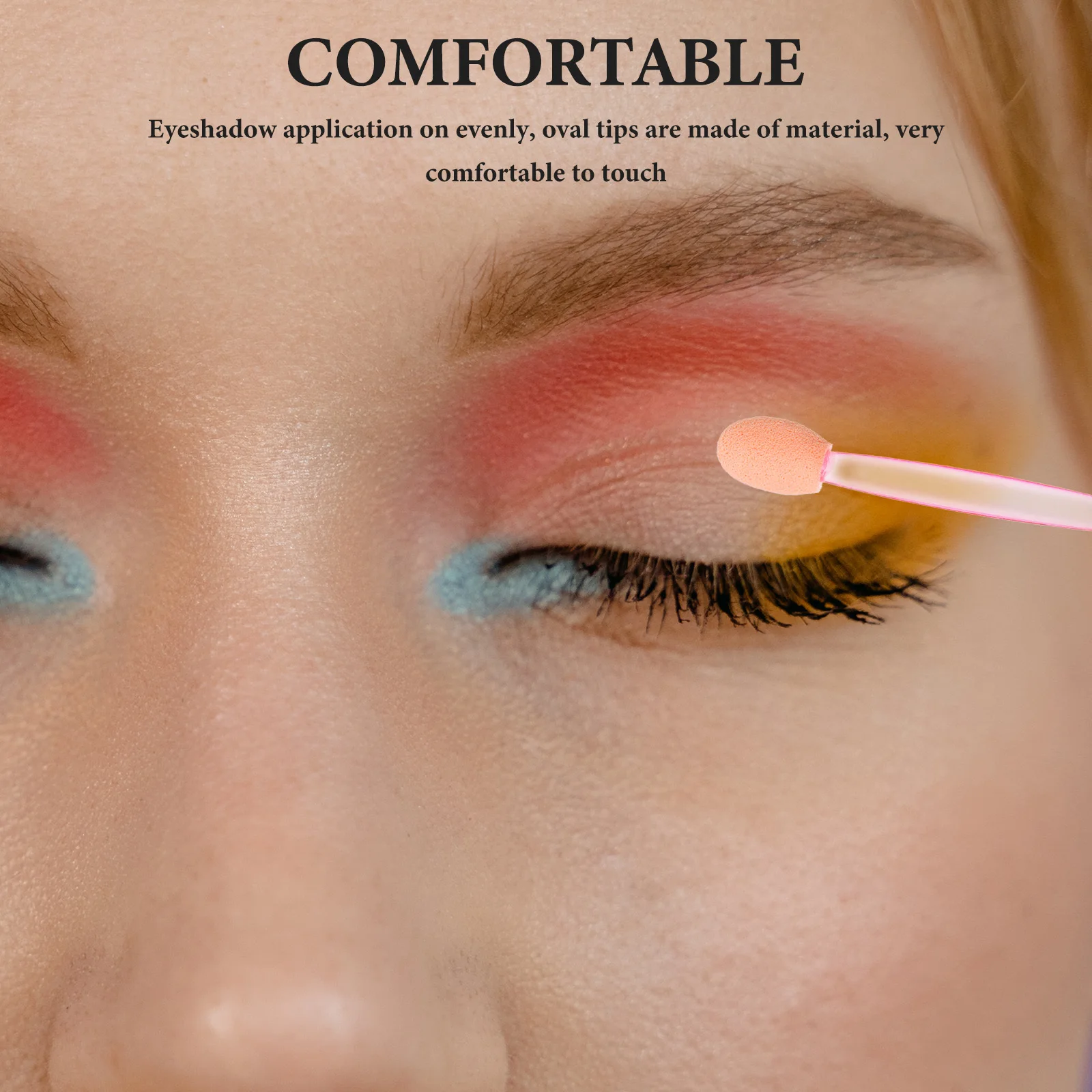 100 szt. Dwustronnych, jednorazowych pędzli do cieni do powiek z owalnymi gąbkowymi końcówkami, narzędzia do makijażu do aplikacji cieni do powiek.