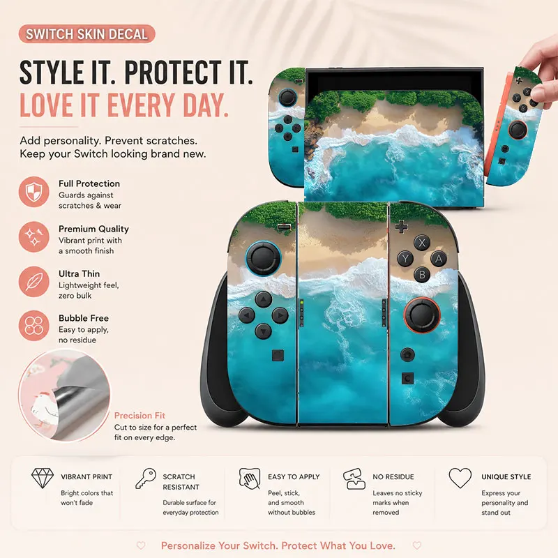 Beach wave pattern is suitable for the protective film of the Switch game console.