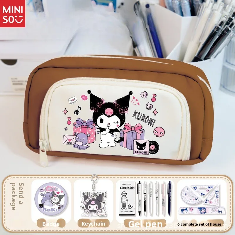 Miniso Kuromi Estojo de lápis Suporte de caneta de anime fofo, material escolar de grande capacidade para meninas, ensino médio